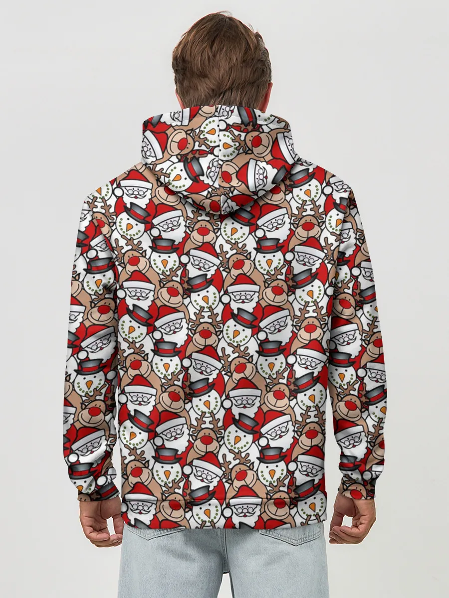 Худи мужской база хлопок / Дед Мороз, Снеговик, Олень