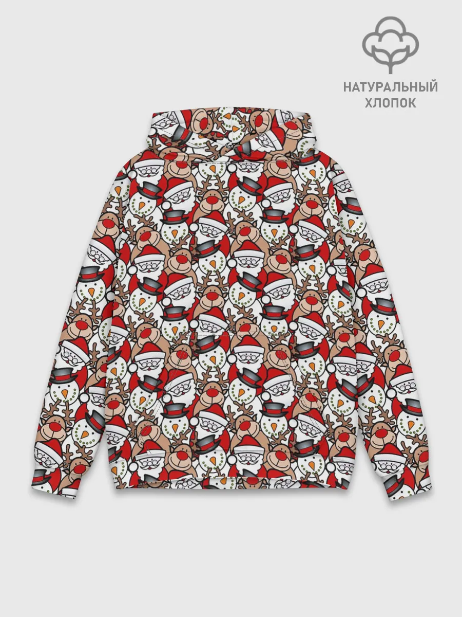 Худи мужской база хлопок / Дед Мороз, Снеговик, Олень