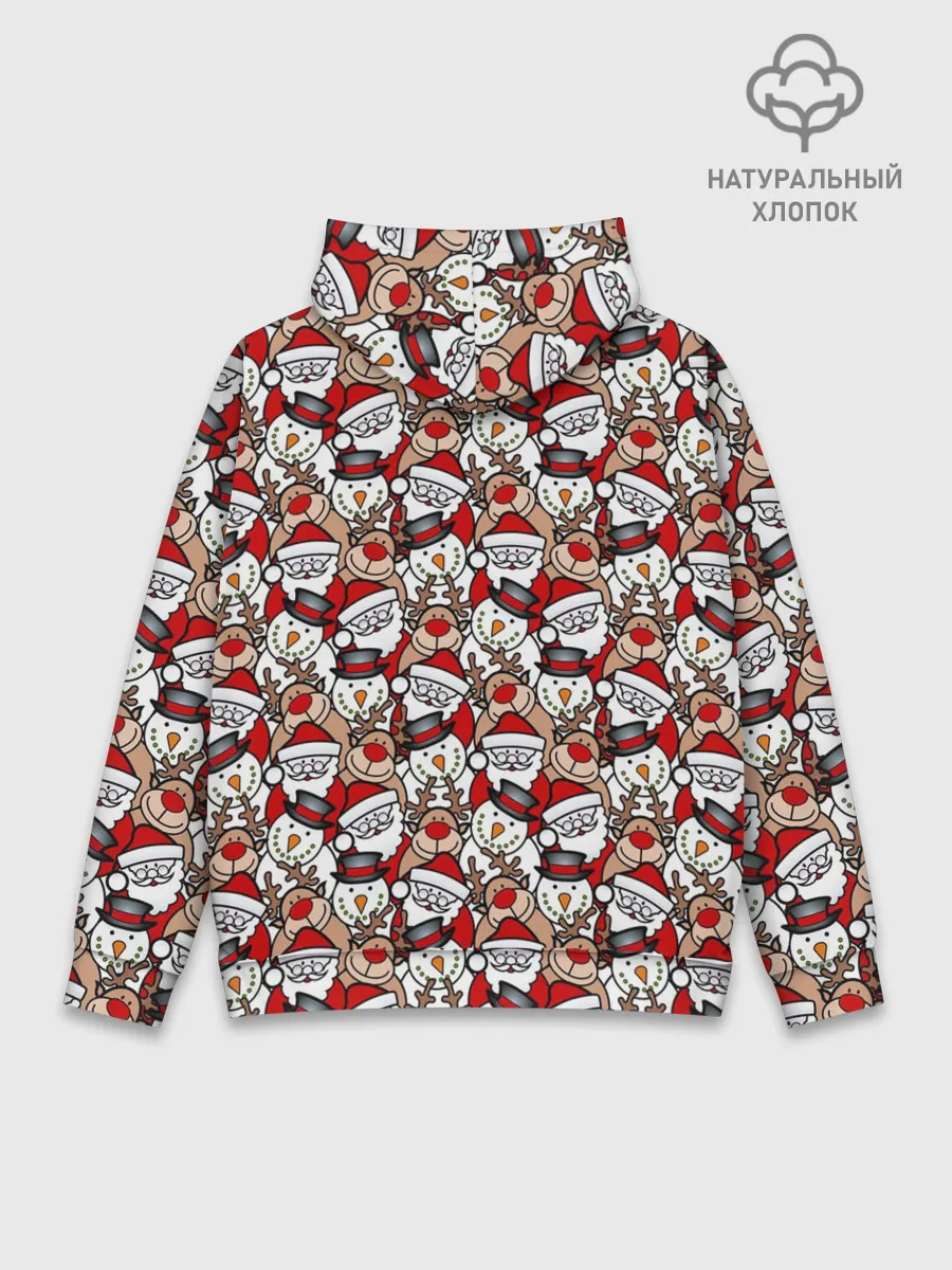 Худи мужской база хлопок / Дед Мороз, Снеговик, Олень