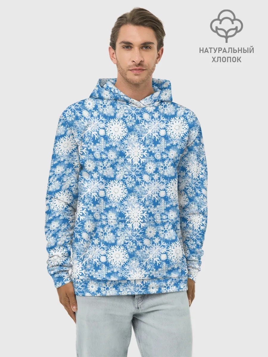 Худи мужской база хлопок / Узоры Снежных Хлопьев