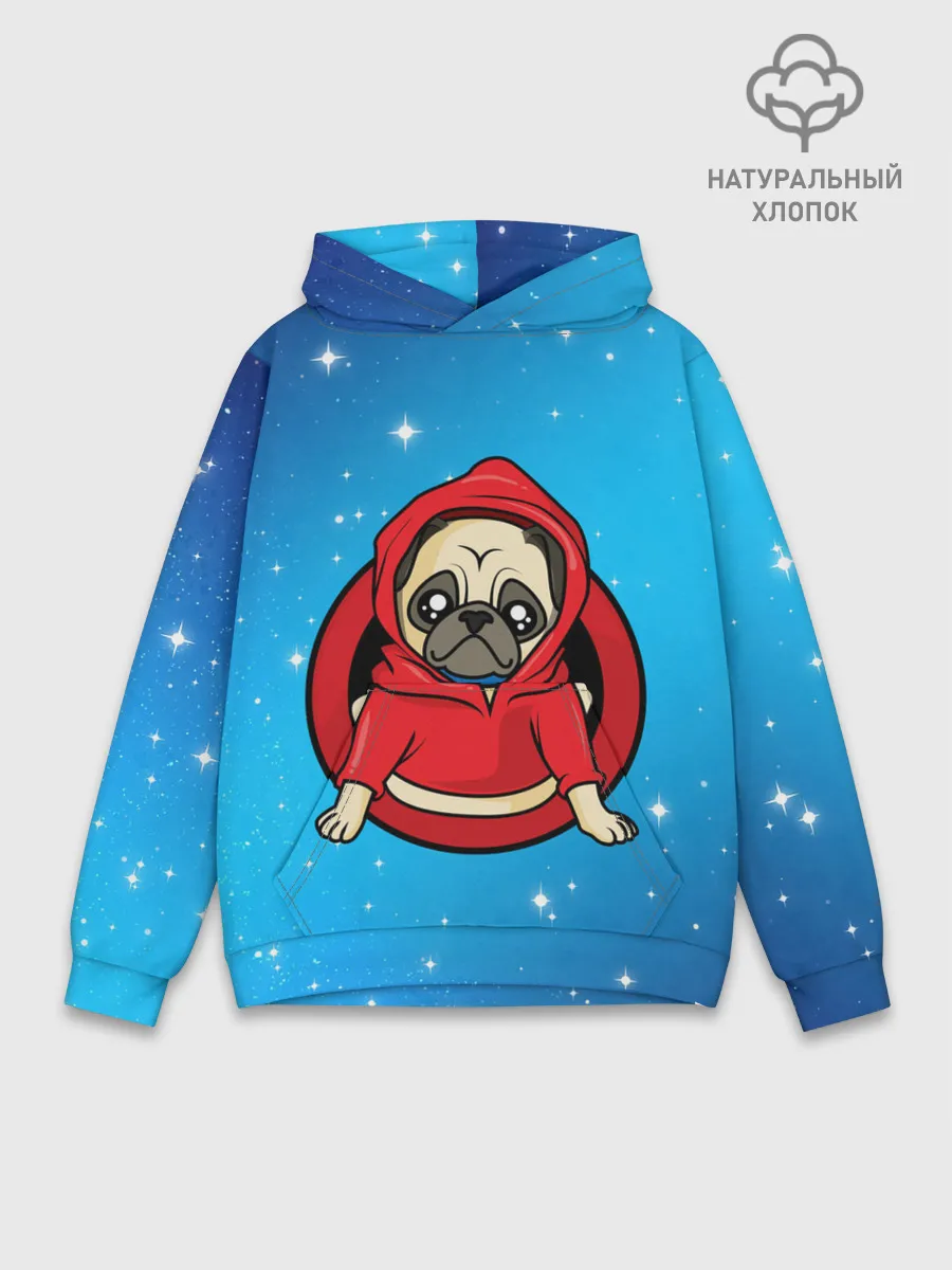 Худи мужской база хлопок / Мопс в толстовке