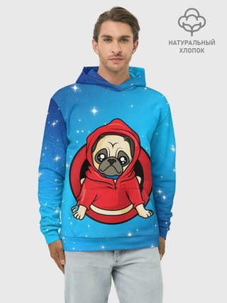Худи мужской база хлопок / Мопс в толстовке