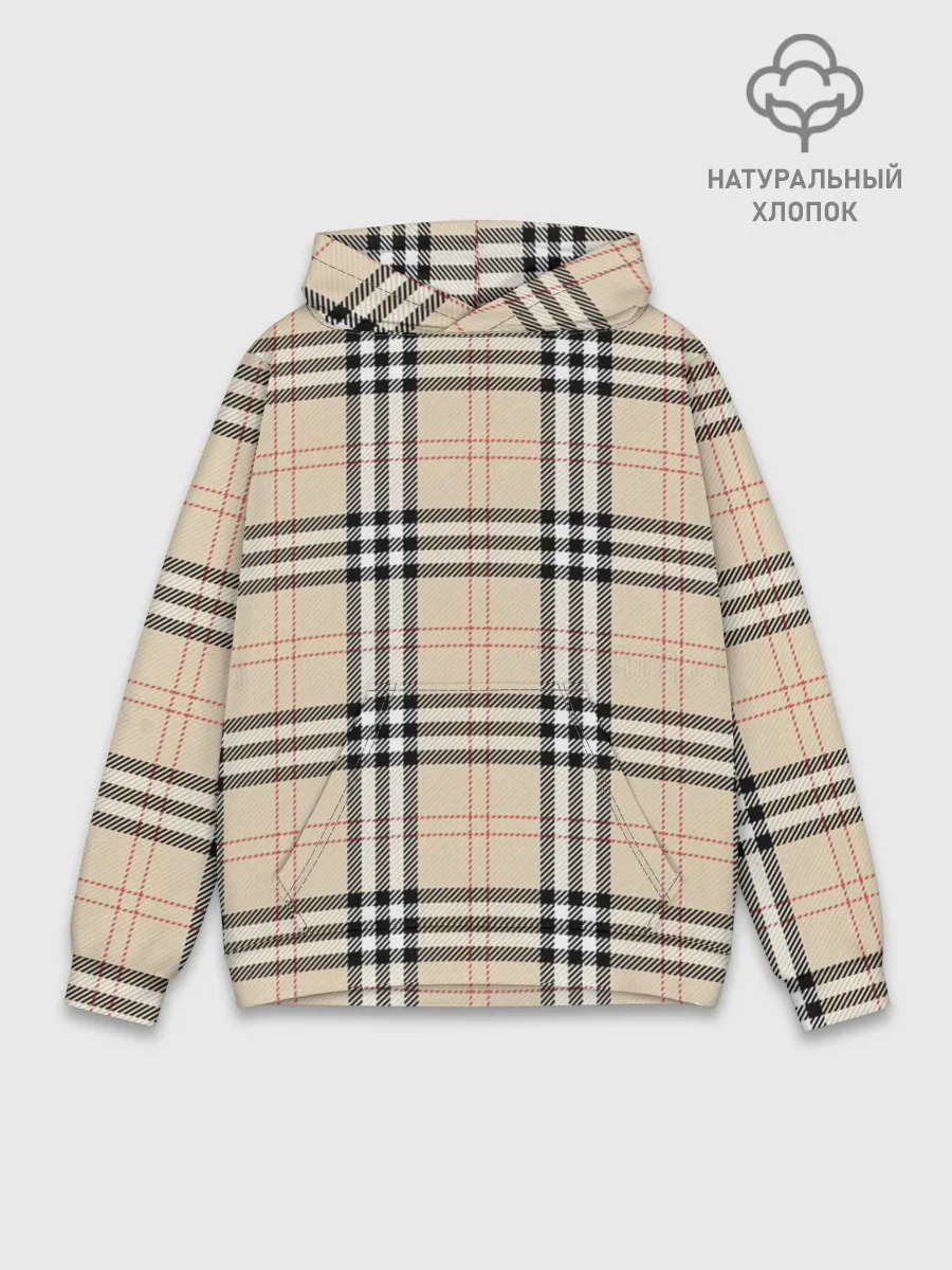 Худи мужской база хлопок / клетчатый принт в стиле Burberry