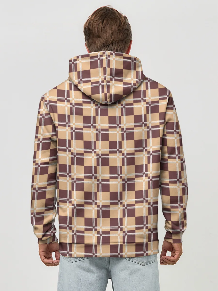 Худи мужской база хлопок / Коричневые и бежевые квадраты с линями