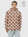 Худи мужской база хлопок / Коричневые и бежевые квадраты с линями