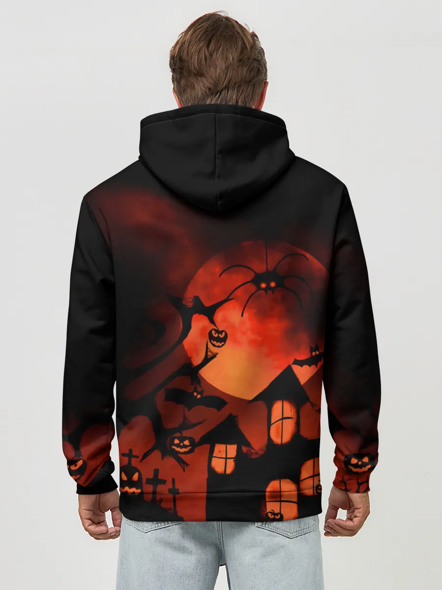 Худи мужской база хлопок / Красная луна на Хэллоуин
