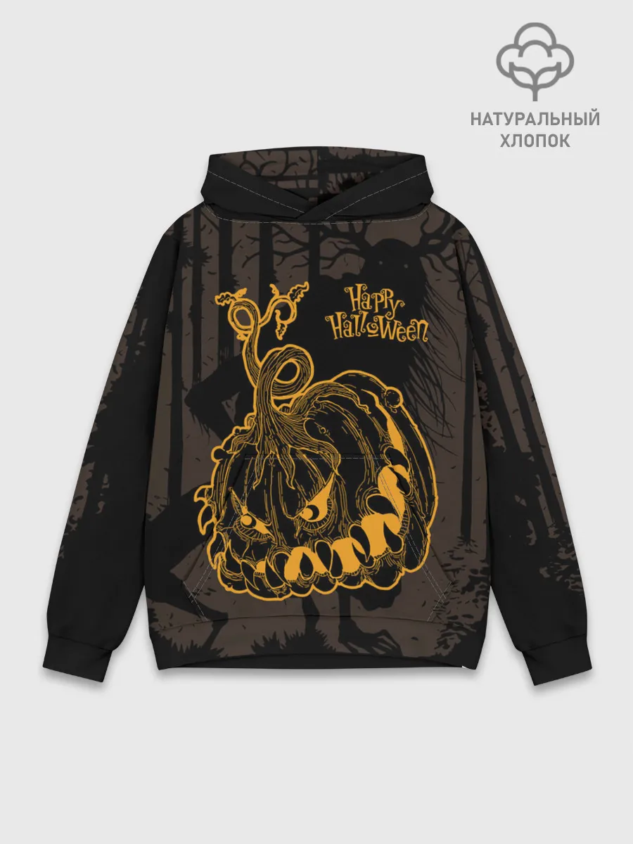Худи мужской база хлопок / Зубастая тыква на Хэллоуин