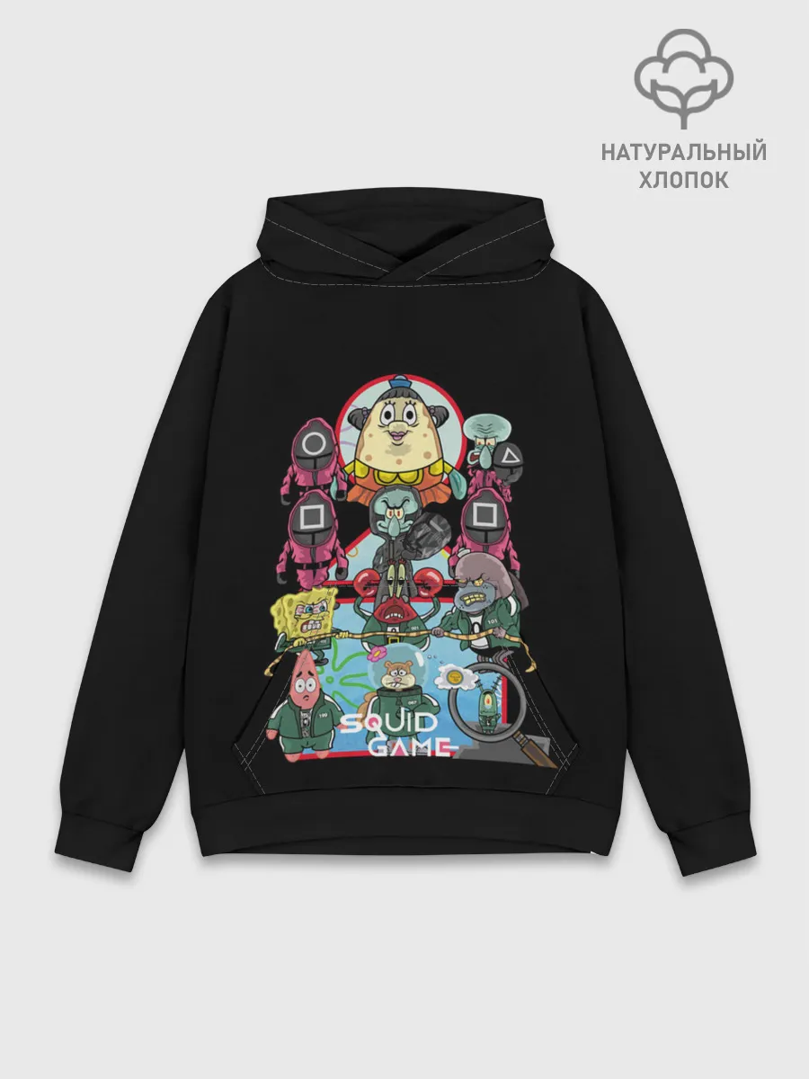 Худи мужской база хлопок / Кальмар на дне океана