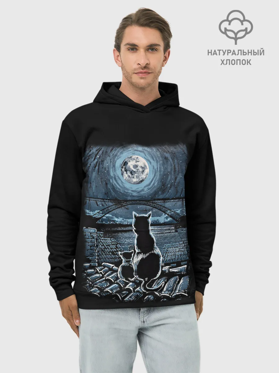 Худи мужской база хлопок / КОТЫ НА КРЫШЕ