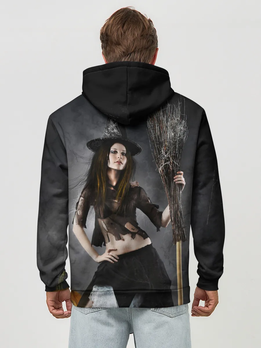 Худи мужской база хлопок / Милая ведьма с метлой