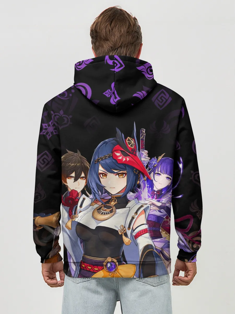 Худи мужской база хлопок / Genshin Impact: Сара, Чжун Ли, Сёгун Райдэн