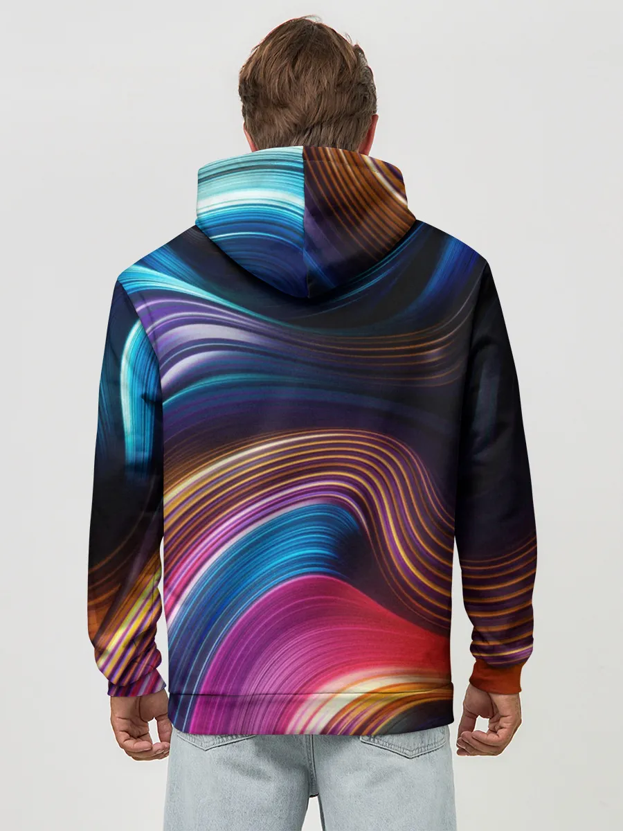Худи мужской база хлопок / Цветные неоновые волны