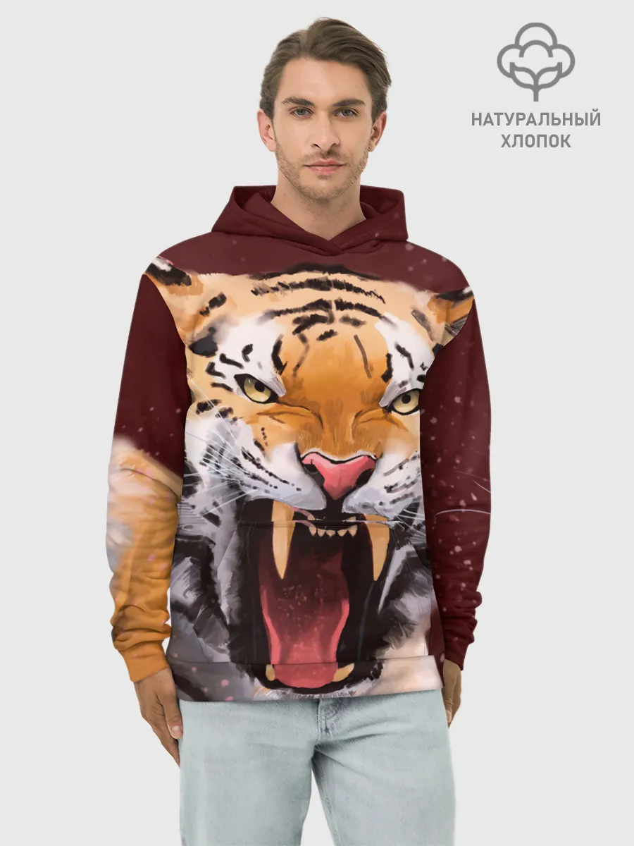 Худи мужской база хлопок / Тигр красавчик сердится