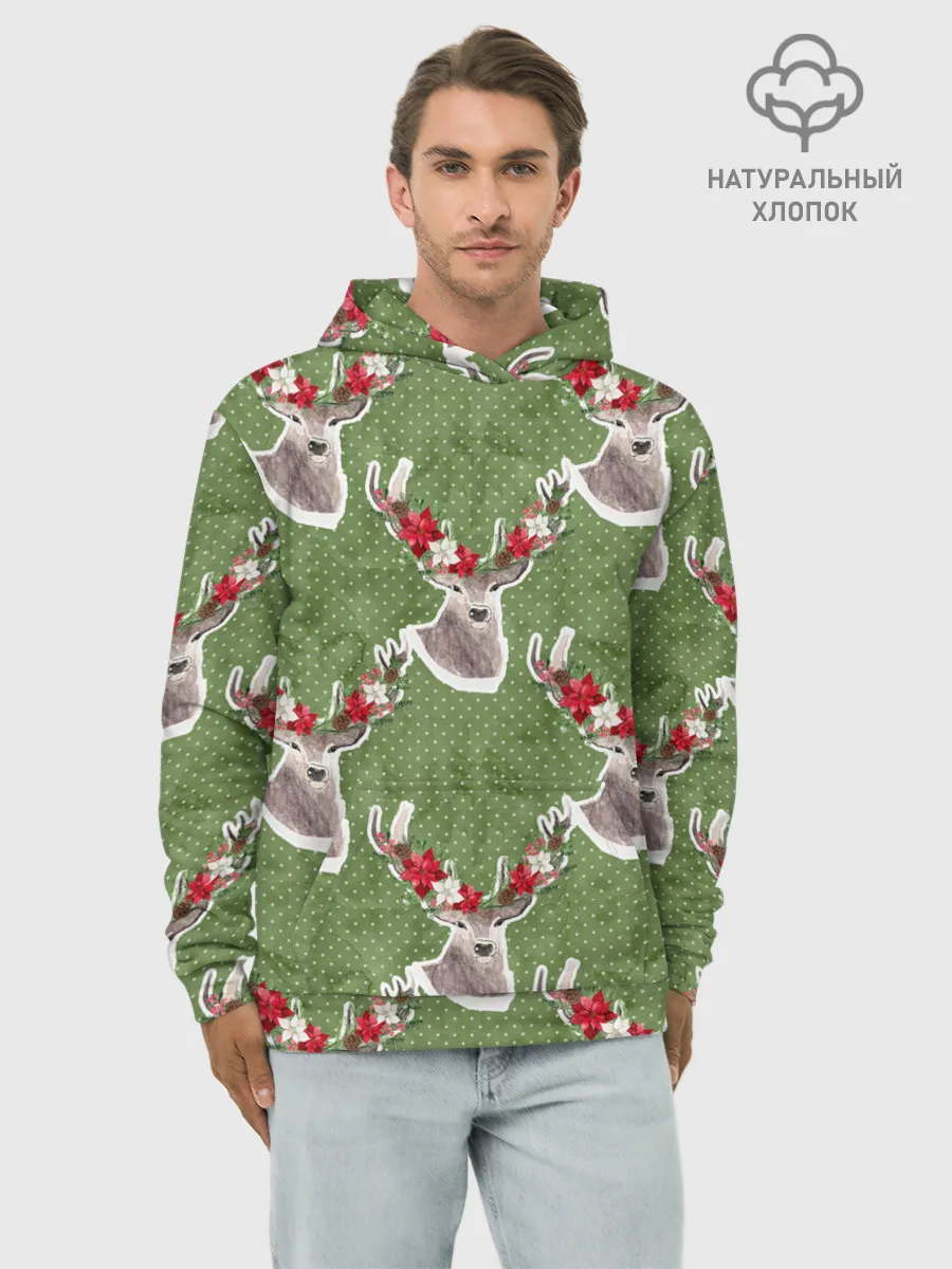 Худи мужской база хлопок / Новогодние олени 2022