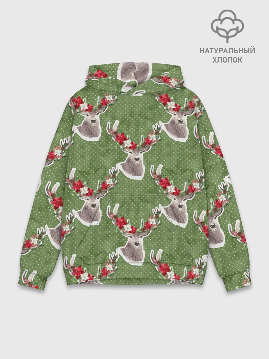 Худи мужской база хлопок / Новогодние олени 2022