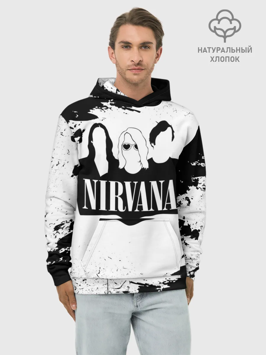 Худи мужской база хлопок / Нирвана Рок Группа Гранж ЧБ | Nirvana