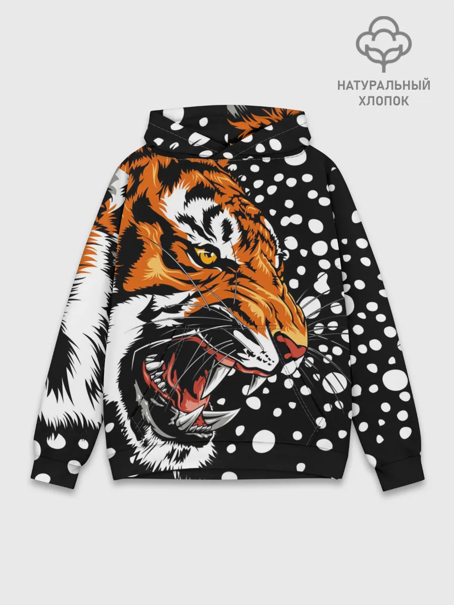 Худи мужской база хлопок / Амурский тигр и снегопад