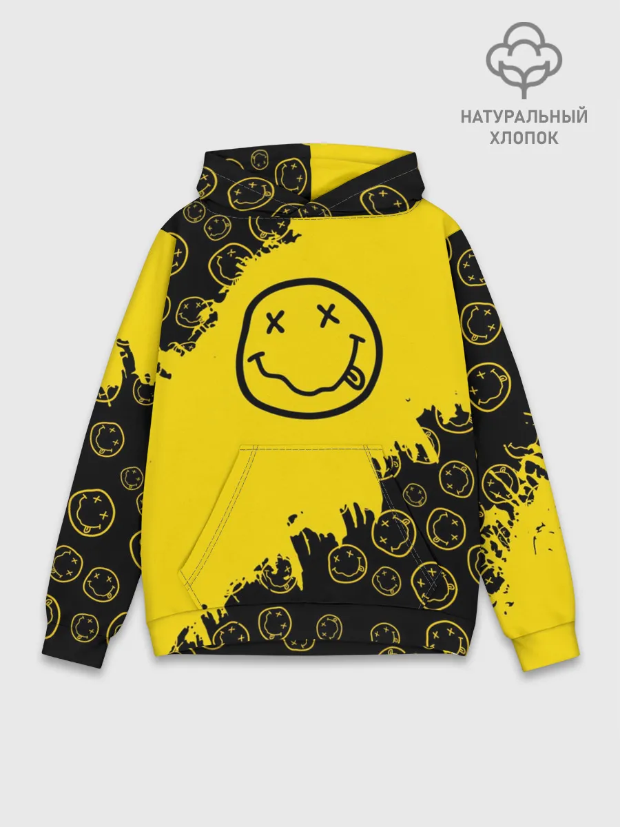Худи мужской база хлопок / Nirvana Smile | Нирвана Рваный Паттерн