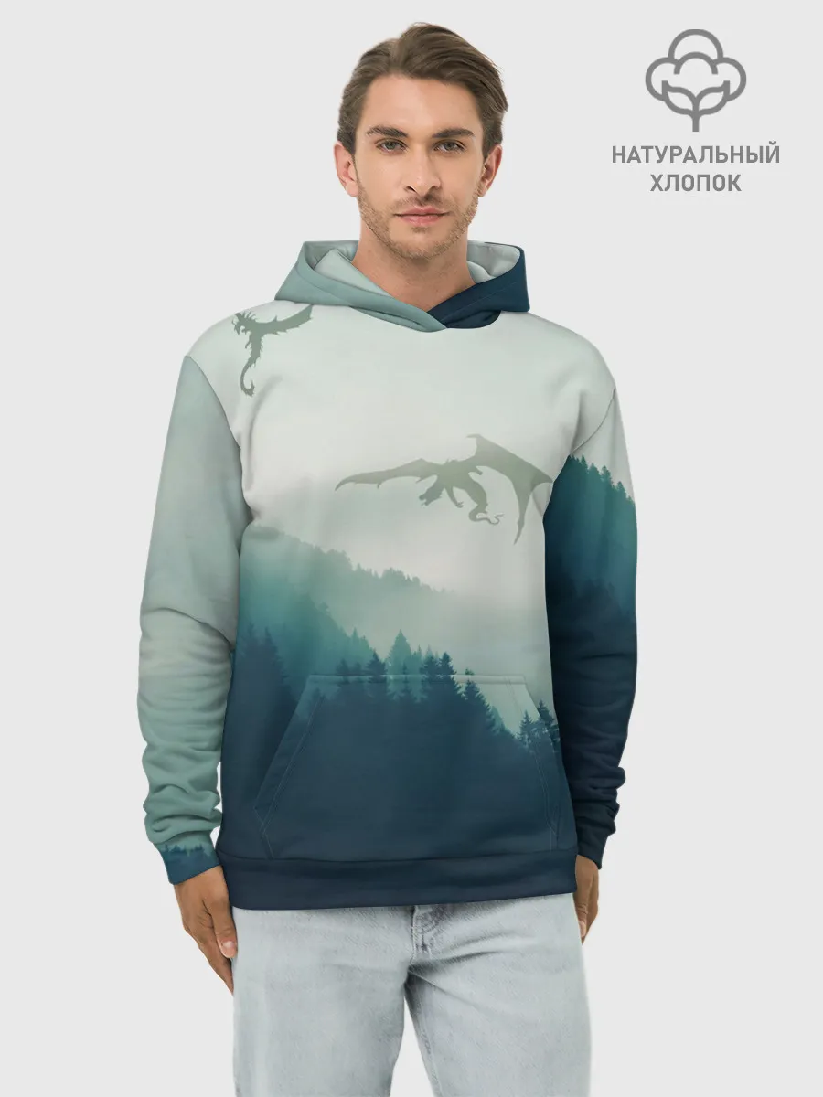 Худи мужской база хлопок / ДРАКОНЫ НАД ЛЕСОМ / DRAGON