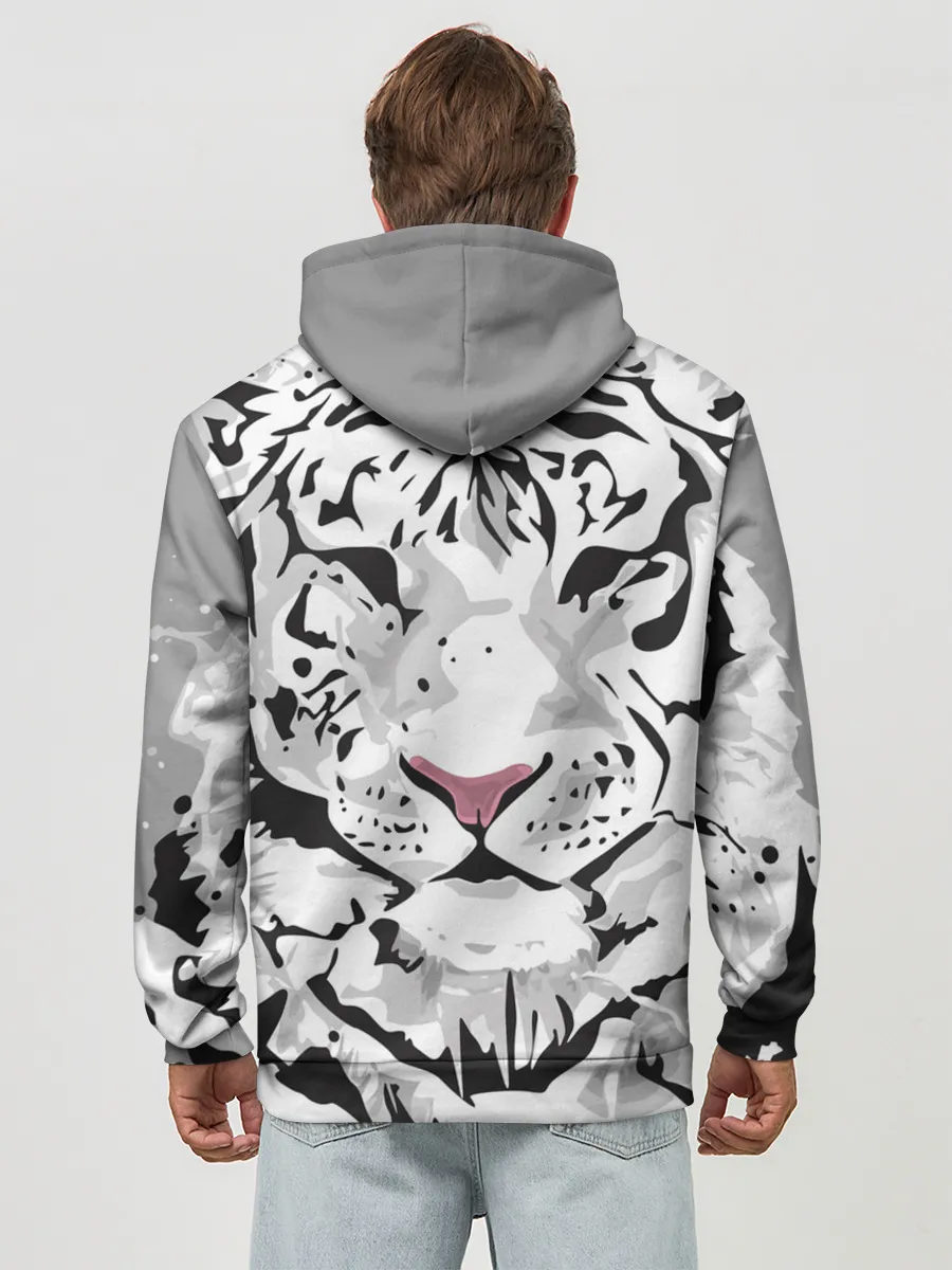 Худи мужской база хлопок / Белый снежный тигр