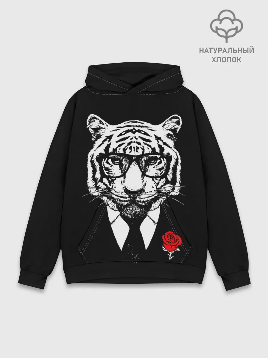 Худи мужской база хлопок / Тигр с красной розой