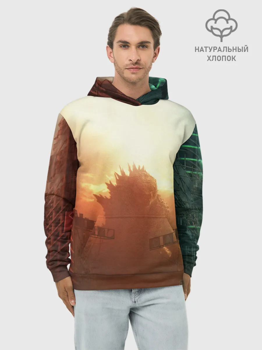 Худи мужской база хлопок / ГОДЗИЛЛА РАЗРУШАЕТ ГОРОД