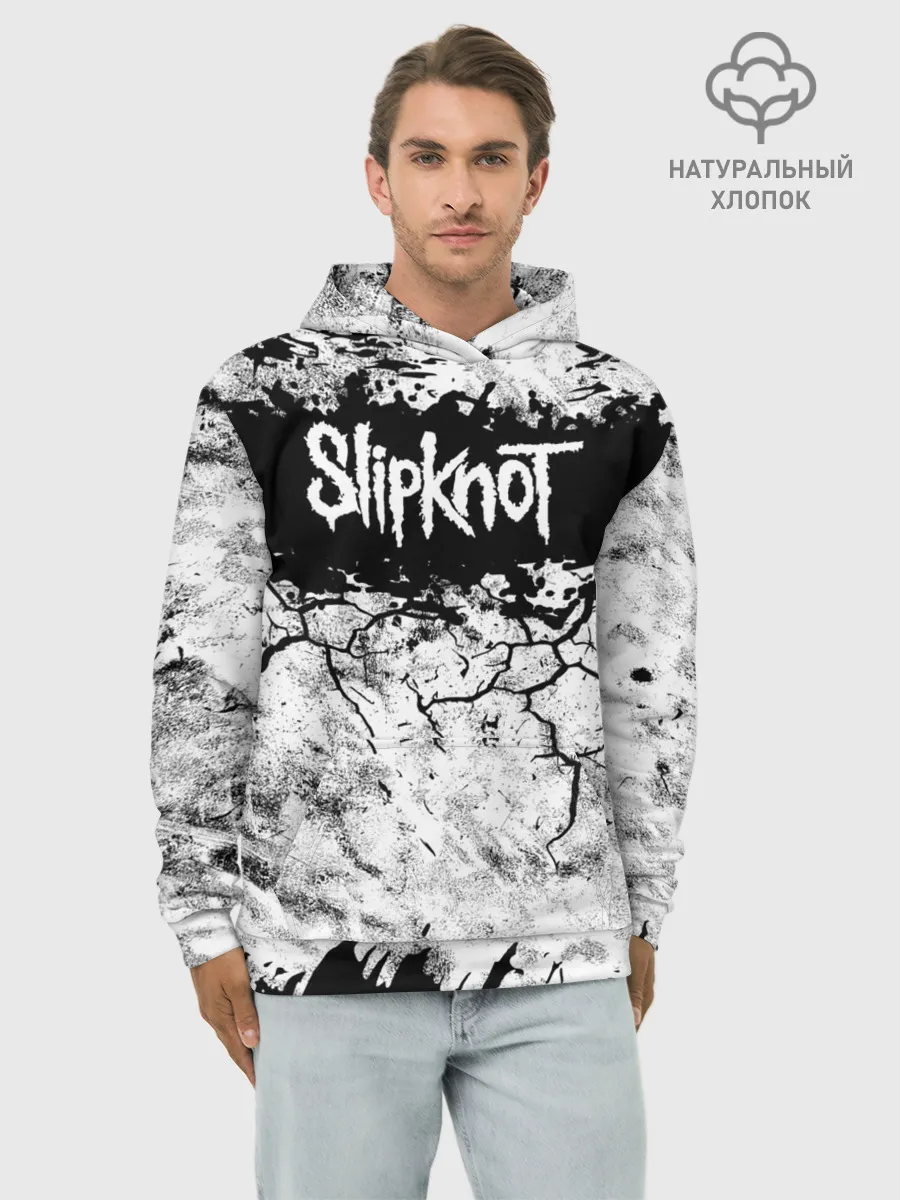 Худи мужской база хлопок / Надпись Слипкнот Рок Группа ЧБ | Slipknot