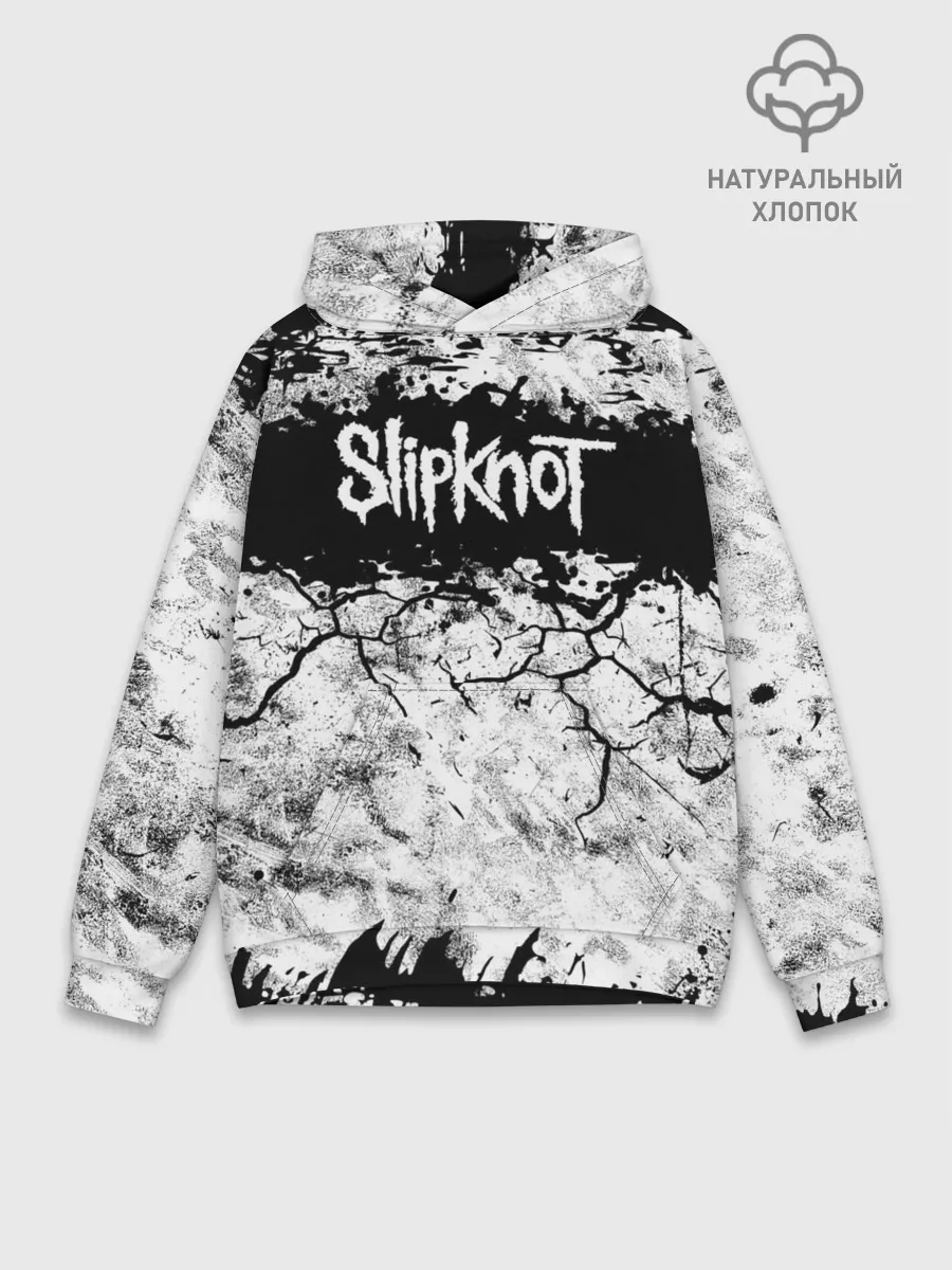 Худи мужской база хлопок / Надпись Слипкнот Рок Группа ЧБ | Slipknot