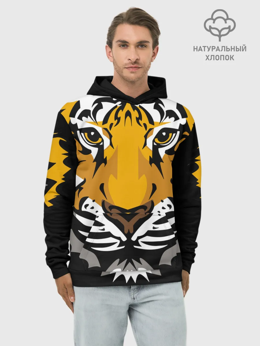 Худи мужской база хлопок / Суровый взгляд тигра