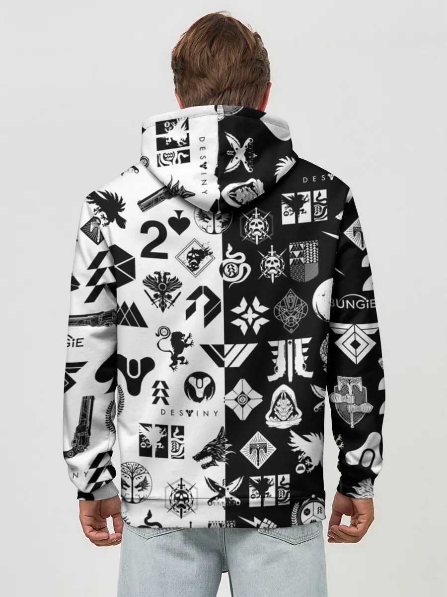 Худи мужской база хлопок / DESTINY LOGOBOMBING ЧЁРНО БЕЛОЕ