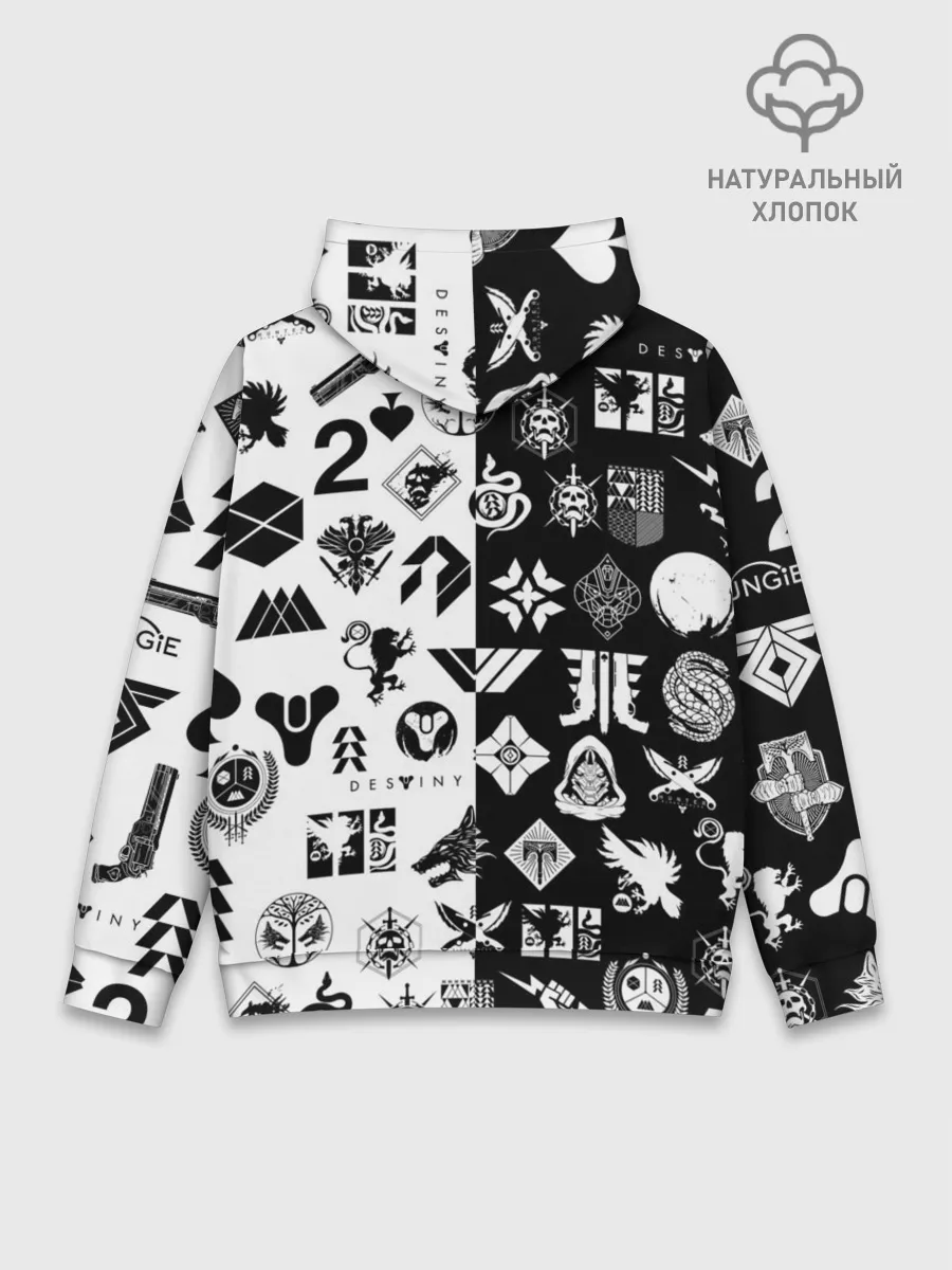 Худи мужской база хлопок / DESTINY LOGOBOMBING ЧЁРНО БЕЛОЕ