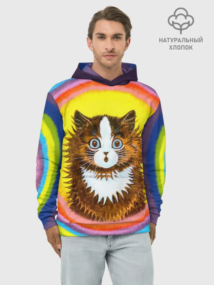 Худи мужской база хлопок / Радужный кот Луиса Уэйна