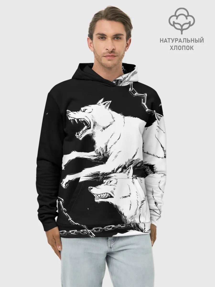 Худи мужской база хлопок / Белые волки