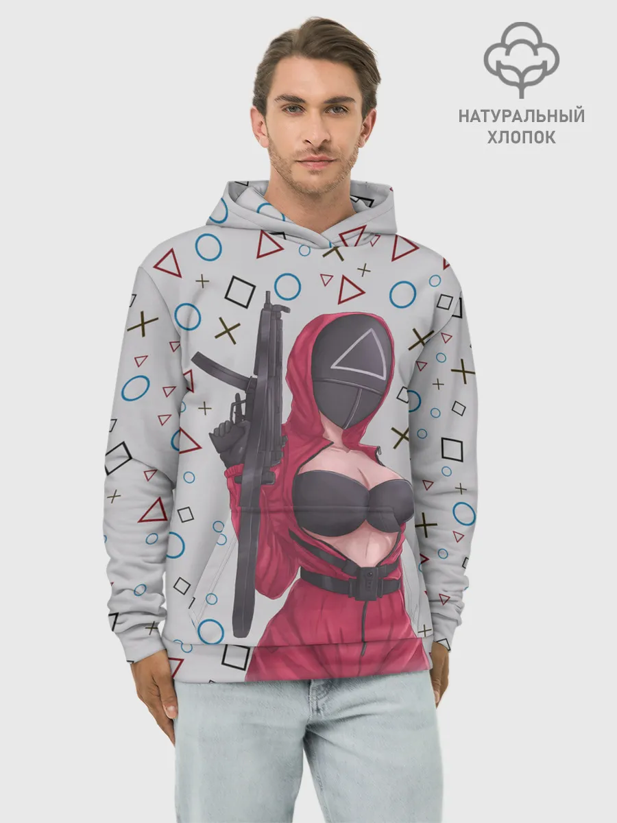 Худи мужской база хлопок / ОПАСНЫЙ ТРЕУГОЛЬНИК | ИГРА В КАЛЬМАРА