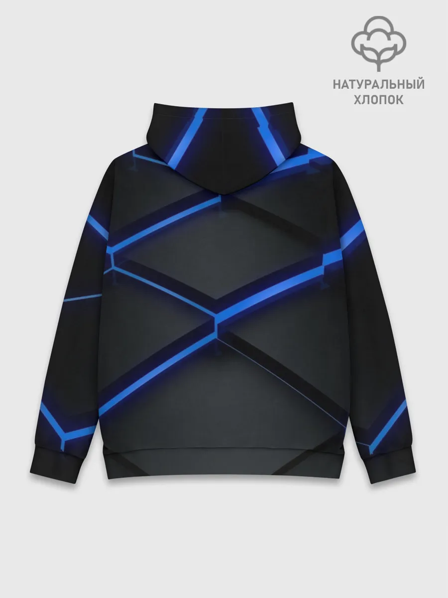 Худи мужской база хлопок / 3d неоновый черный принт плиты