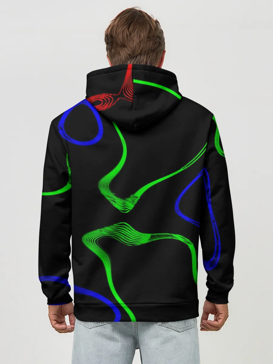 Худи мужской база хлопок / Неоновый хаос 3D/Neon chaos 3D