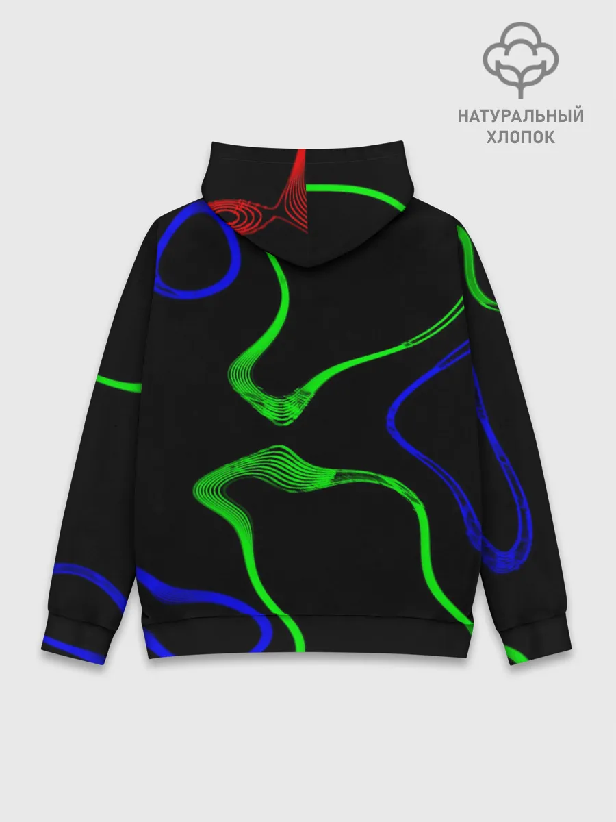 Худи мужской база хлопок / Неоновый хаос 3D/Neon chaos 3D