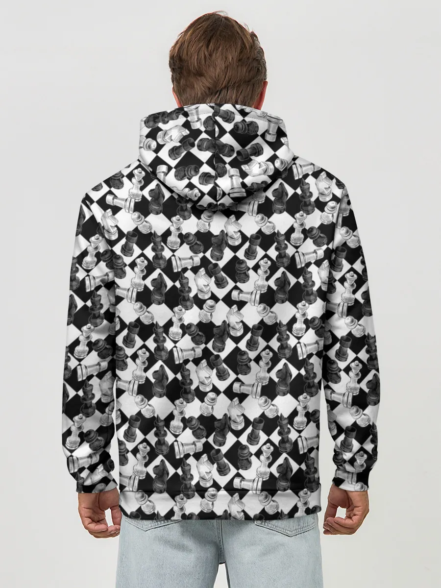 Худи мужской база хлопок / Шахматы на шахматной доске