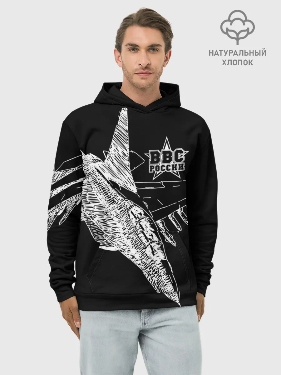Худи мужской база хлопок / Истребитель штрихом ВВС России
