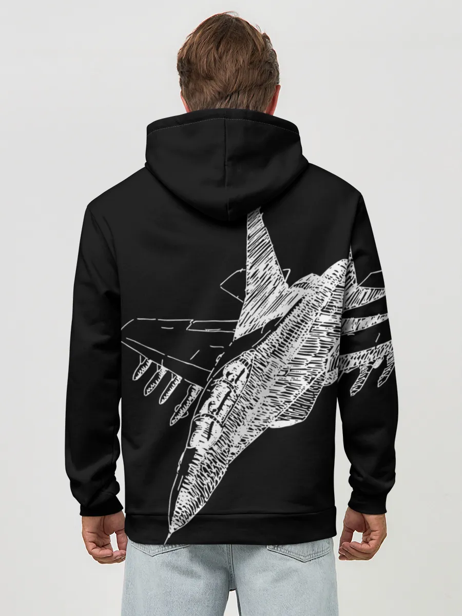 Худи мужской база хлопок / Истребитель штрихом ВВС России