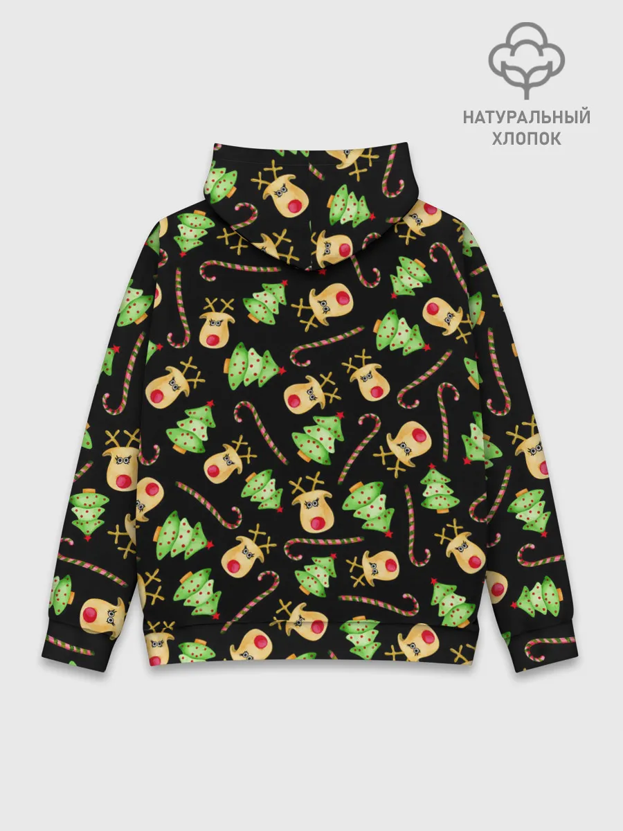 Худи мужской база хлопок / Олени, елки и карамель