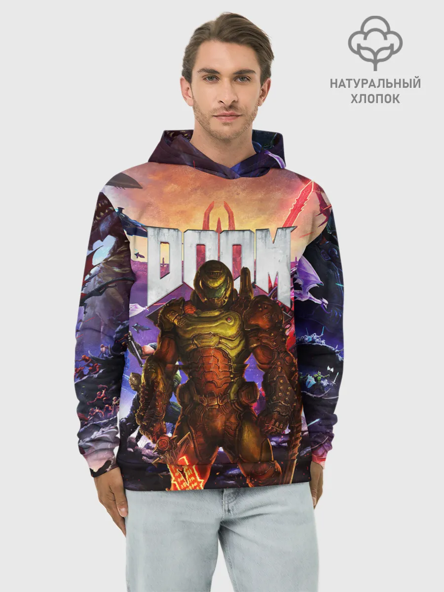 Худи мужской база хлопок / DOOM ETERNAL | ДУМ БИТВА В АДУ