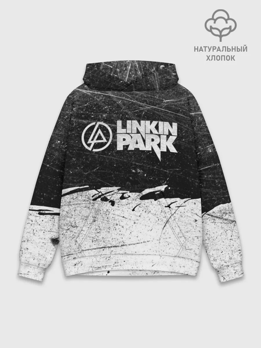 Худи мужской база хлопок / Линкин Парк Лого Рок ЧБ | Linkin Park Rock