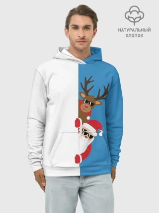 Худи мужской база хлопок / Крутые Санта и Олень