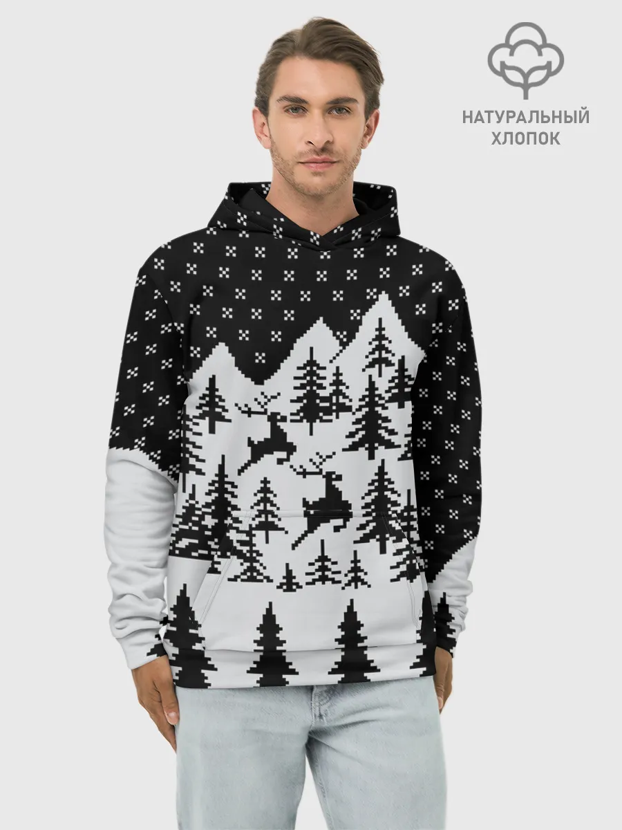 Худи мужской база хлопок / Северные Олени в Горах