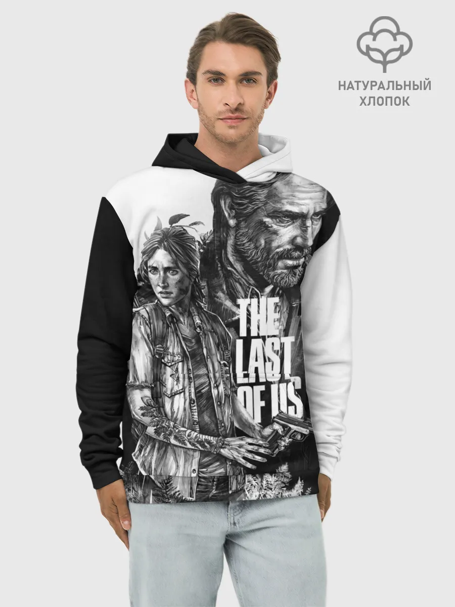 Худи мужской база хлопок / THE LAST OF US ЧЁРНО БЕЛЫЙ