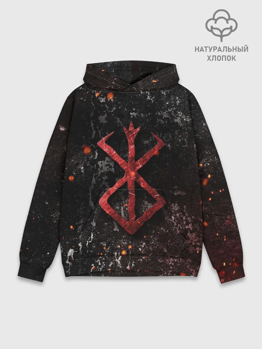 Худи мужской база хлопок / BERSERK LOGO GRUNGE RED