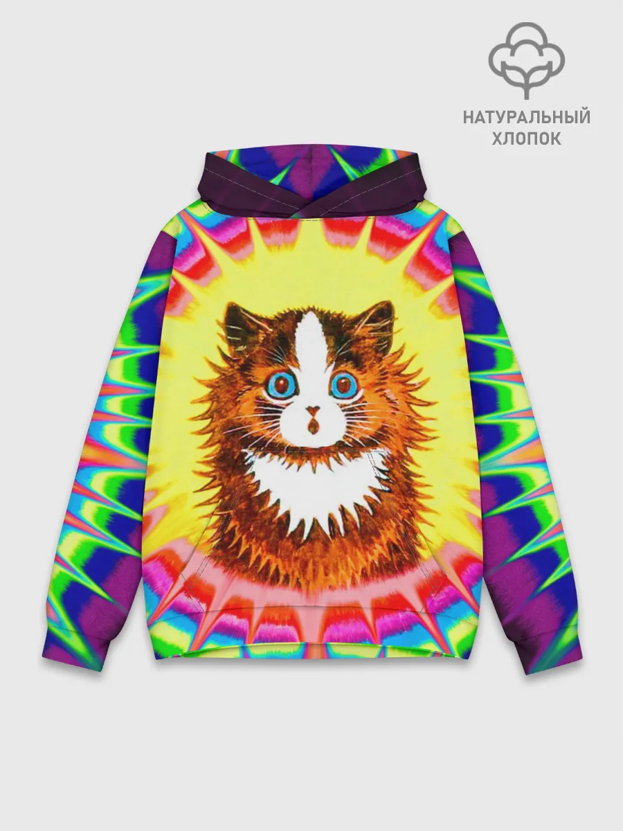 Худи мужской база хлопок / Psychedelic Rainbow Cat