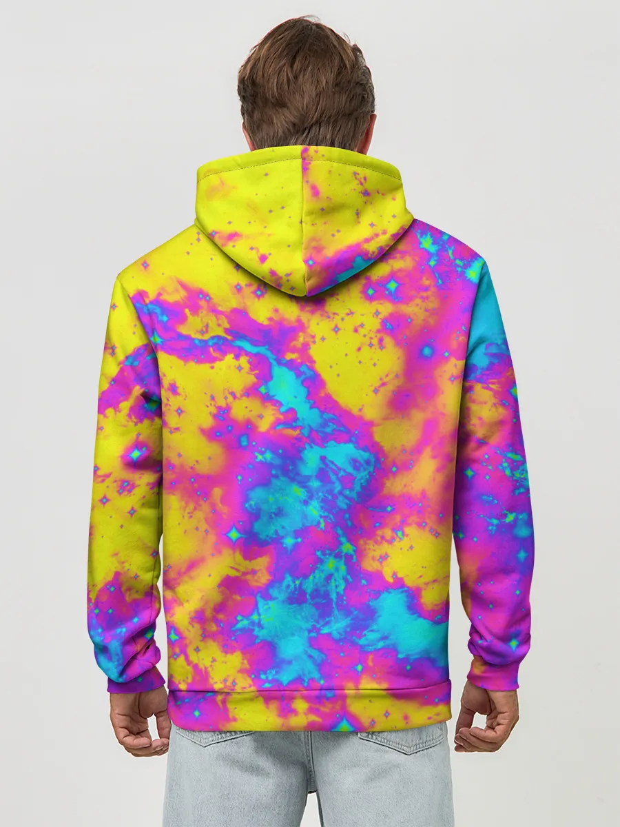 Худи мужской база хлопок / Яркая абстракция космических красок