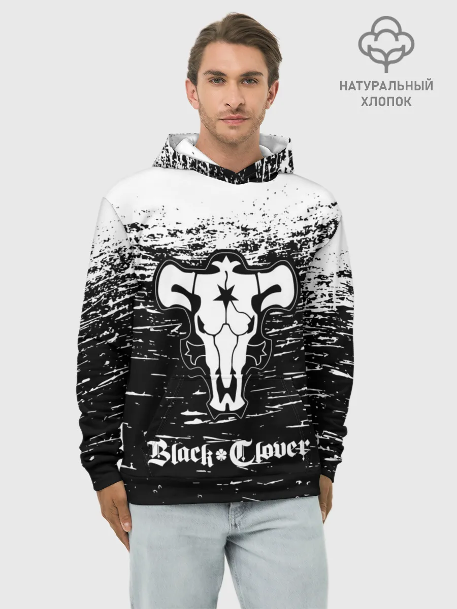 Худи мужской база хлопок / Чёрный клевер: Бык.